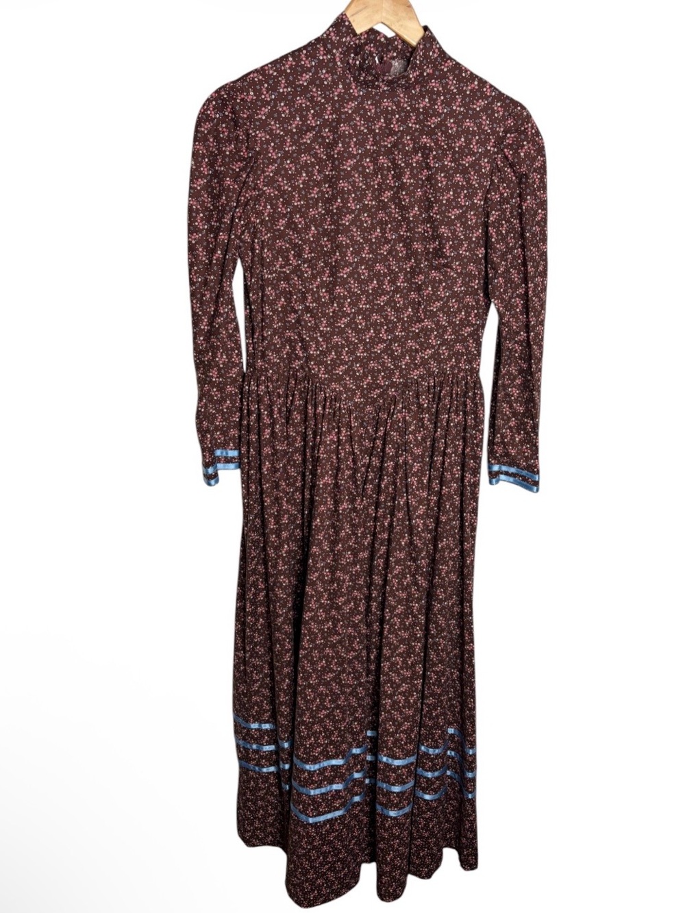 Vintage handmade calico floral high neck long sleeve maxi dress fits like M